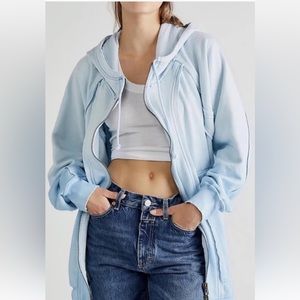 Free People Everything Sweatshirt Hoodie Oversized Cord Hem Sky Ombre Blue